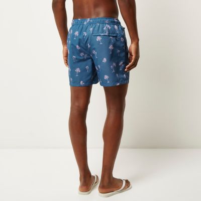 Blue palm tree print swim shorts